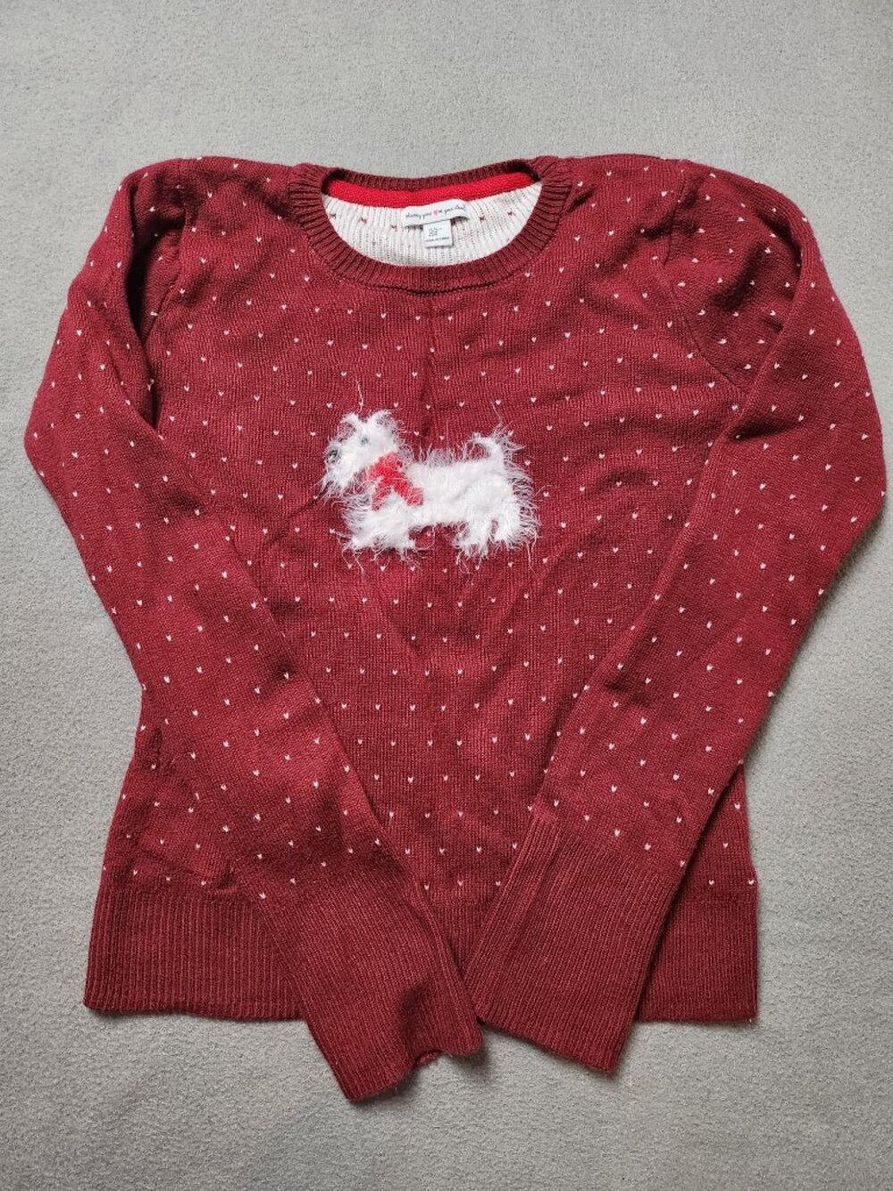 Wearing Your Heart On Your Sleeve Scottie Dog Christmas Sweater Red Dot Women M